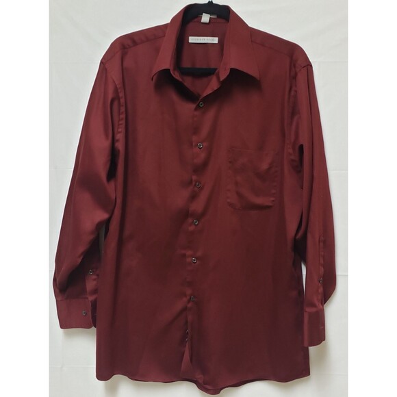 Geoffrey Beene Classic Fit Men's Button Down Shirt Burgundy Long Sleeve 16.5 POE - Picture 1 of 9